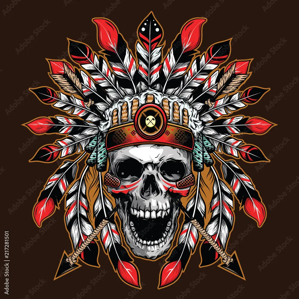 Illustrated Native American headdress with feathers